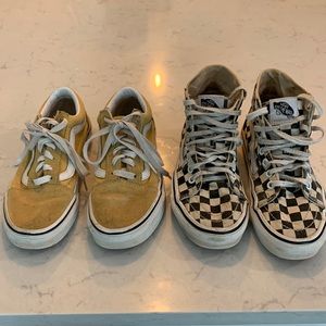 Lot of 2! Women’s size 5 Vans checkered high tops and yellow sneakers